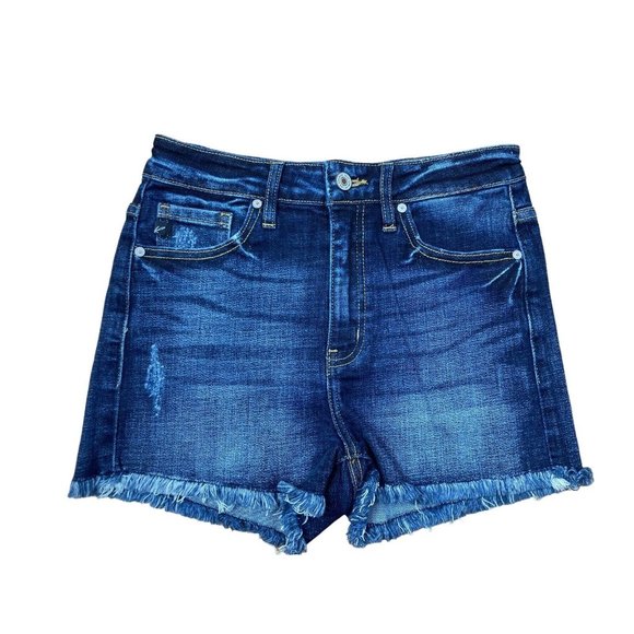 *KanCan Hi-Rise Estilo Denim Jean Shorts Womens Sm Dark Wash Raw Hem - Picture 1 of 6